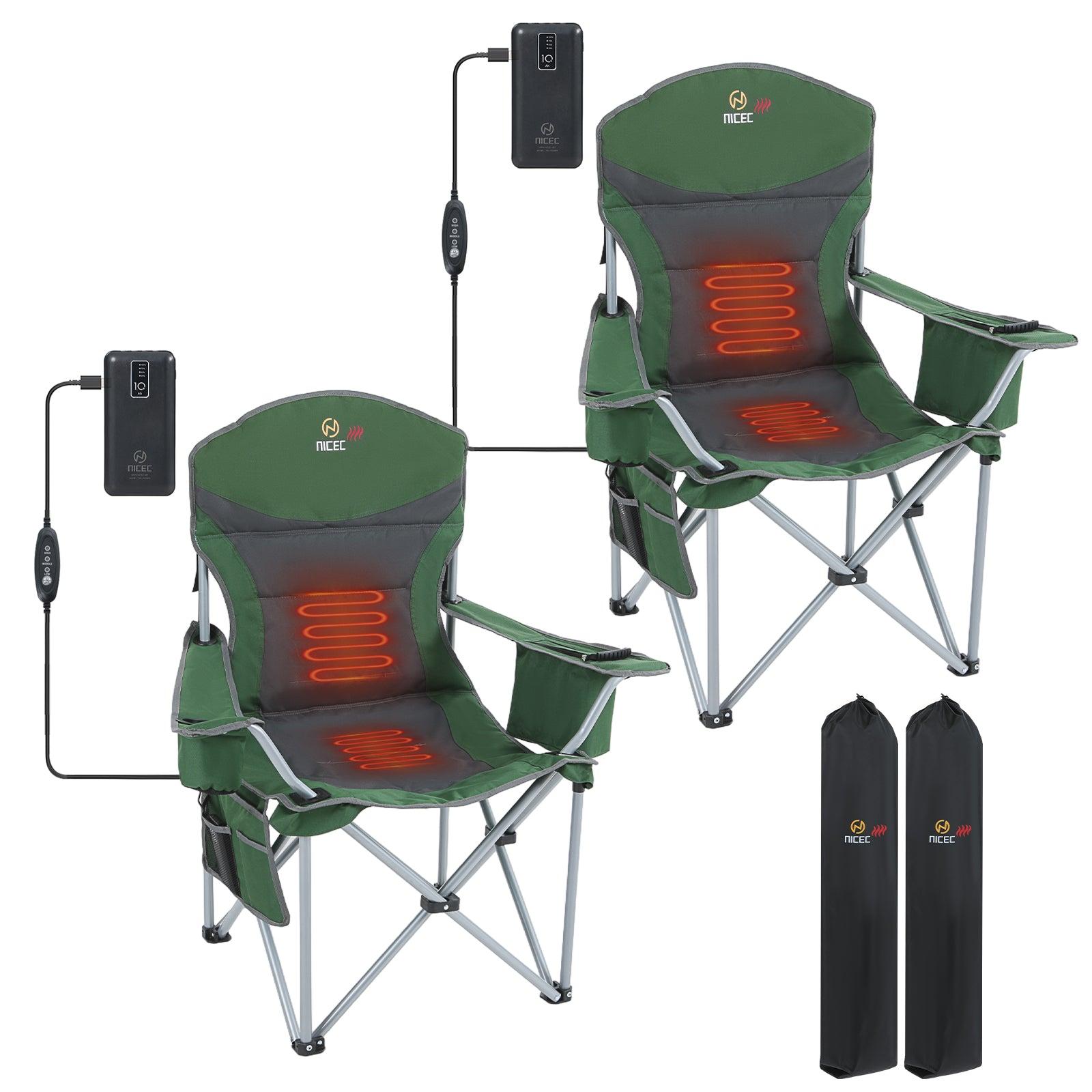 Green & Gray Nice C Heated Camping Chair with Battery, Folding Outdoor Chair with Cooler & Power Bank - 2 Pack image