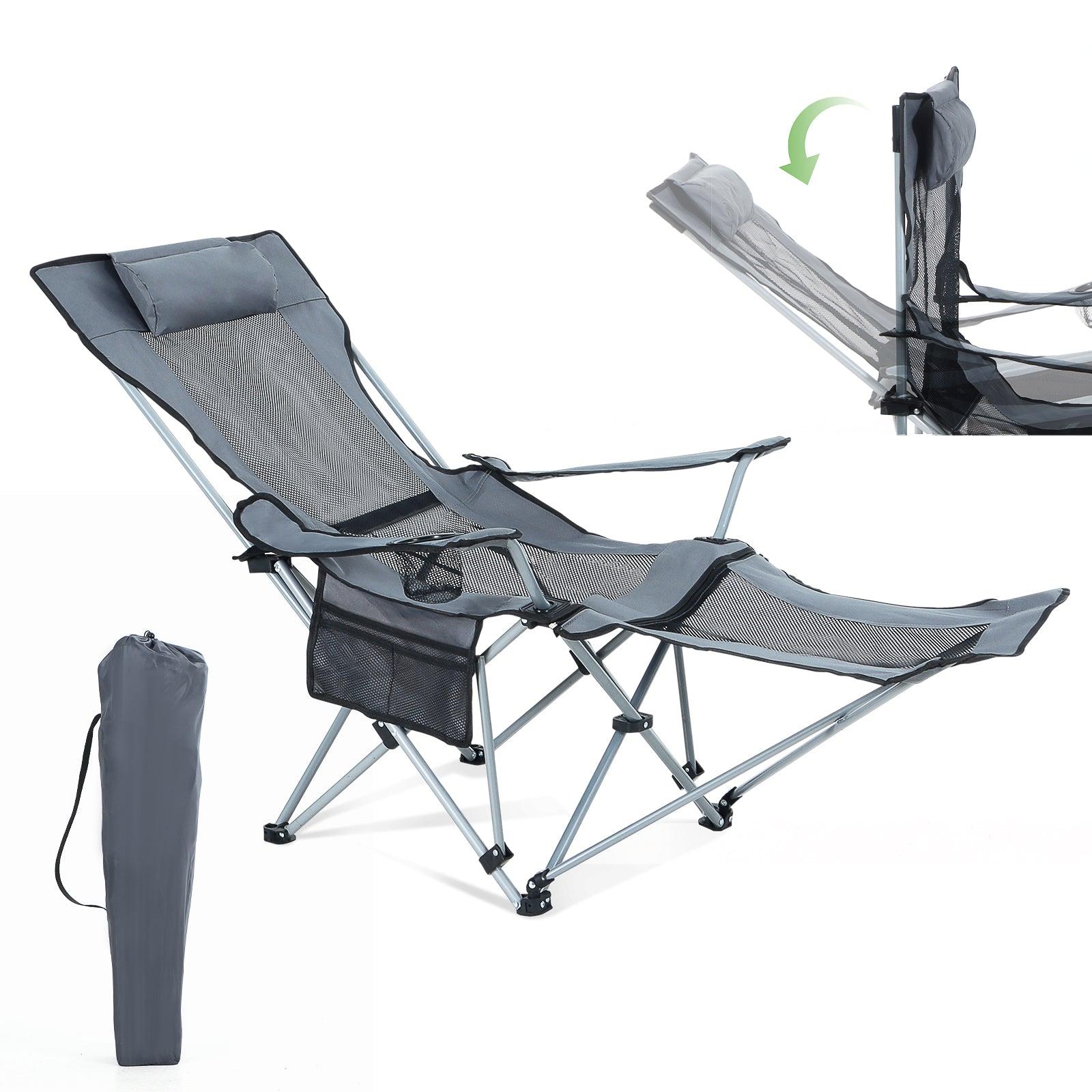 Nice C Adjustable Camping Recliner Chair with Footrest, Headrest & Cup Holder image