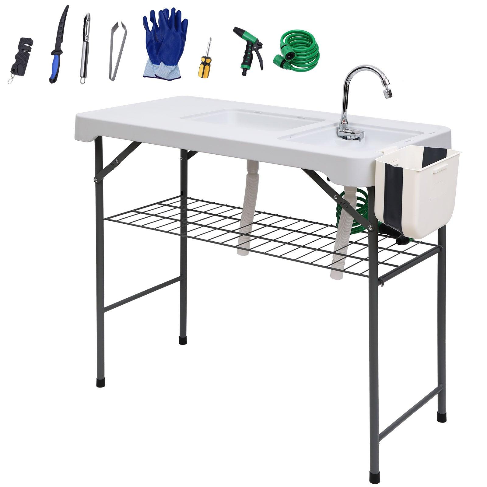 Nice C Outdoor Fish Cleaning Table with Sink, Spray, and Storage Rack - Normal
