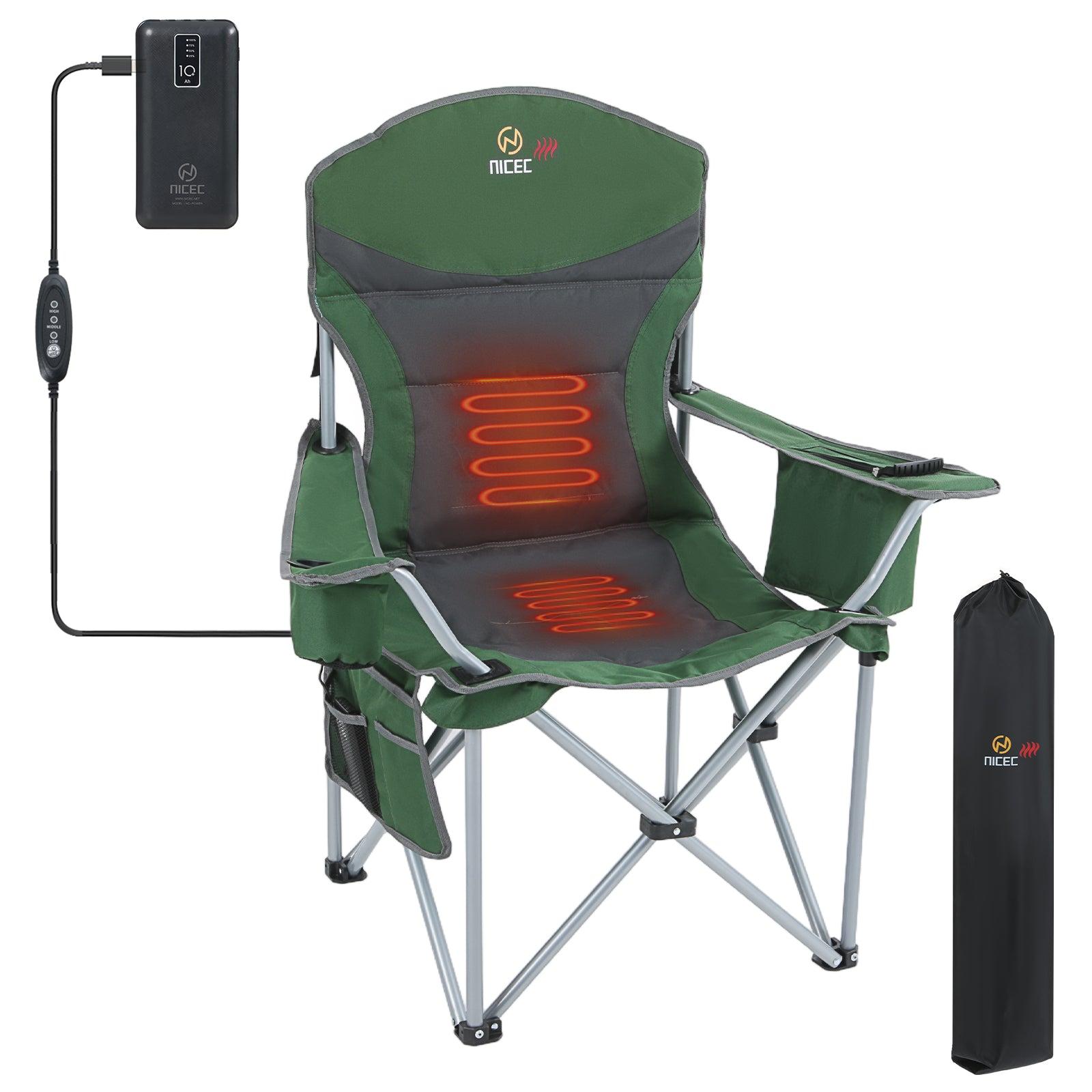 Green & Gray Nice C Heated Camping Chair with Battery, Folding Outdoor Chair with Cooler & Power Bank - 1 Pack image