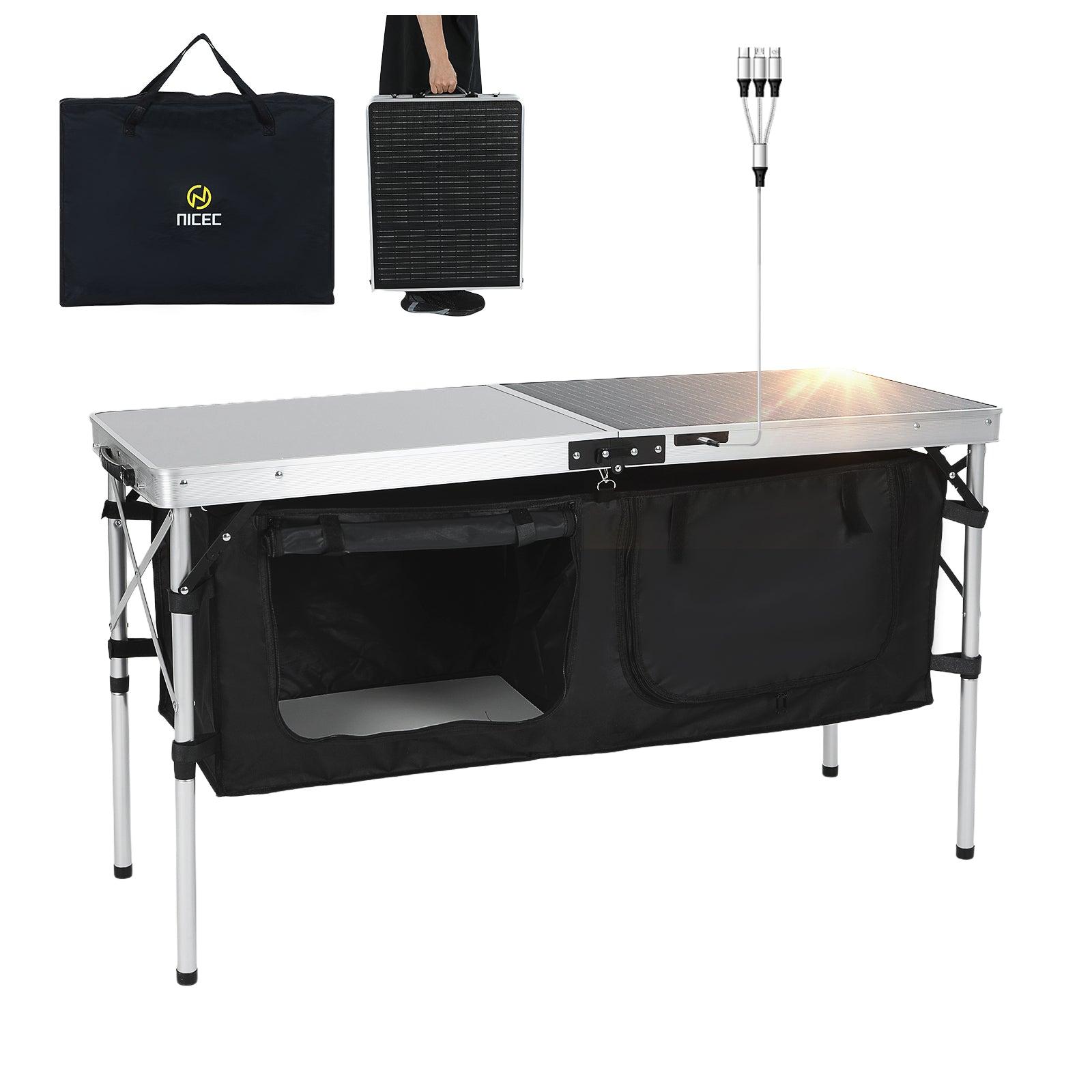 Nice C 45W Solar Folding Camping Table with Storage, USB/Type-C/DC Output, Outdoor Picnic & BBQ image
