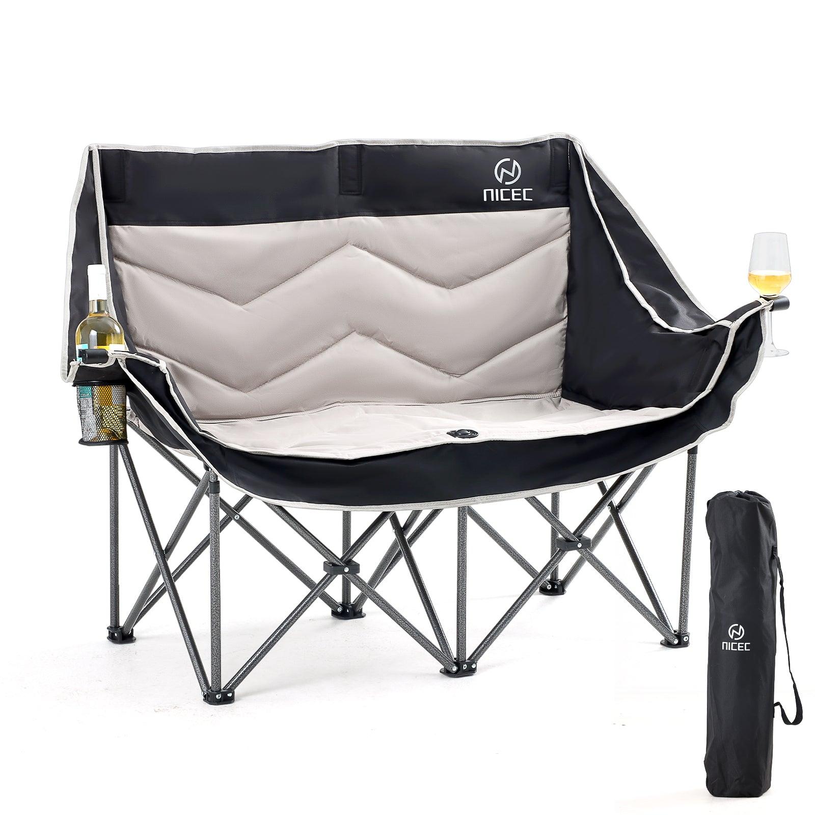 Black & Gray Nice C Oversized Padded Camping Loveseat, Folding Chair with Cooler & Cup Holder image