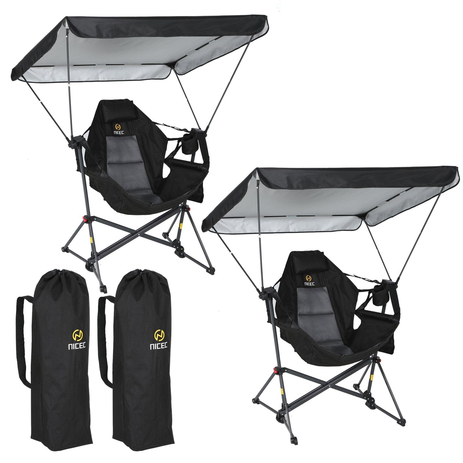 Nice C Rocking Hammock Camping Chair - Swing Seat with Adjustable Canopy Shade, Cup Holder, Portable & Foldable - 2 Pack image