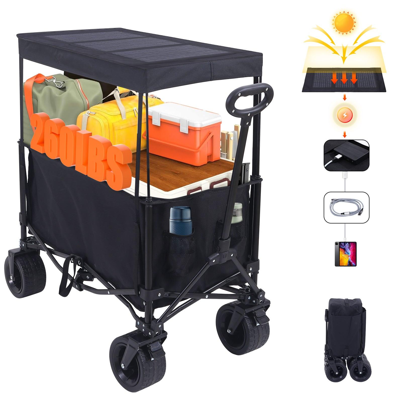 Nice C Foldable Wagon with Canopy & 30W Solar Panel - All-Terrain Collapsible Wagon with USB, Type-C & DC Charging image