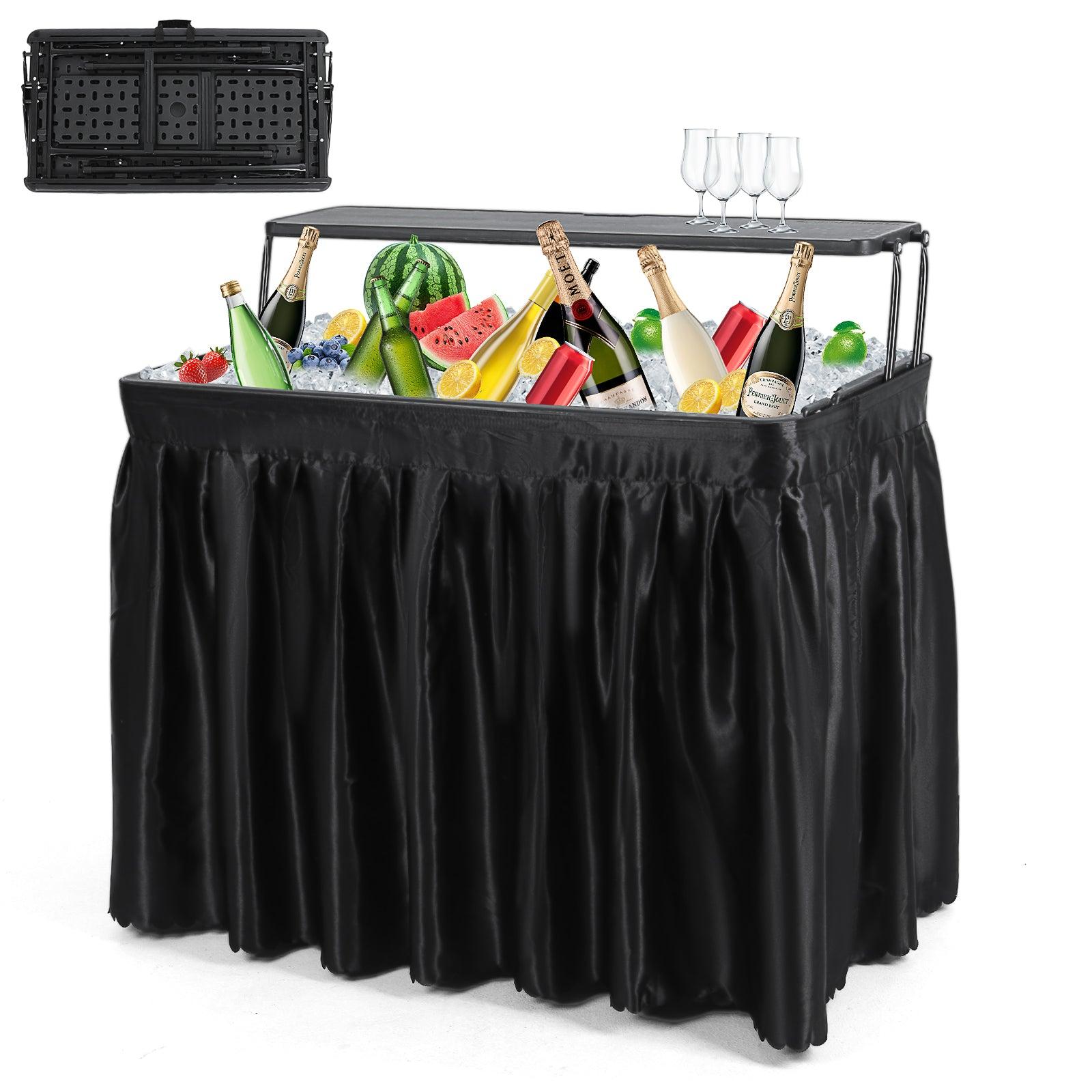 Nice C 4 ft Folding Ice Cooler Table - Party, Grazing & Outdoor Table with Drain, Storage Shelf, and Matching Skirt - Black