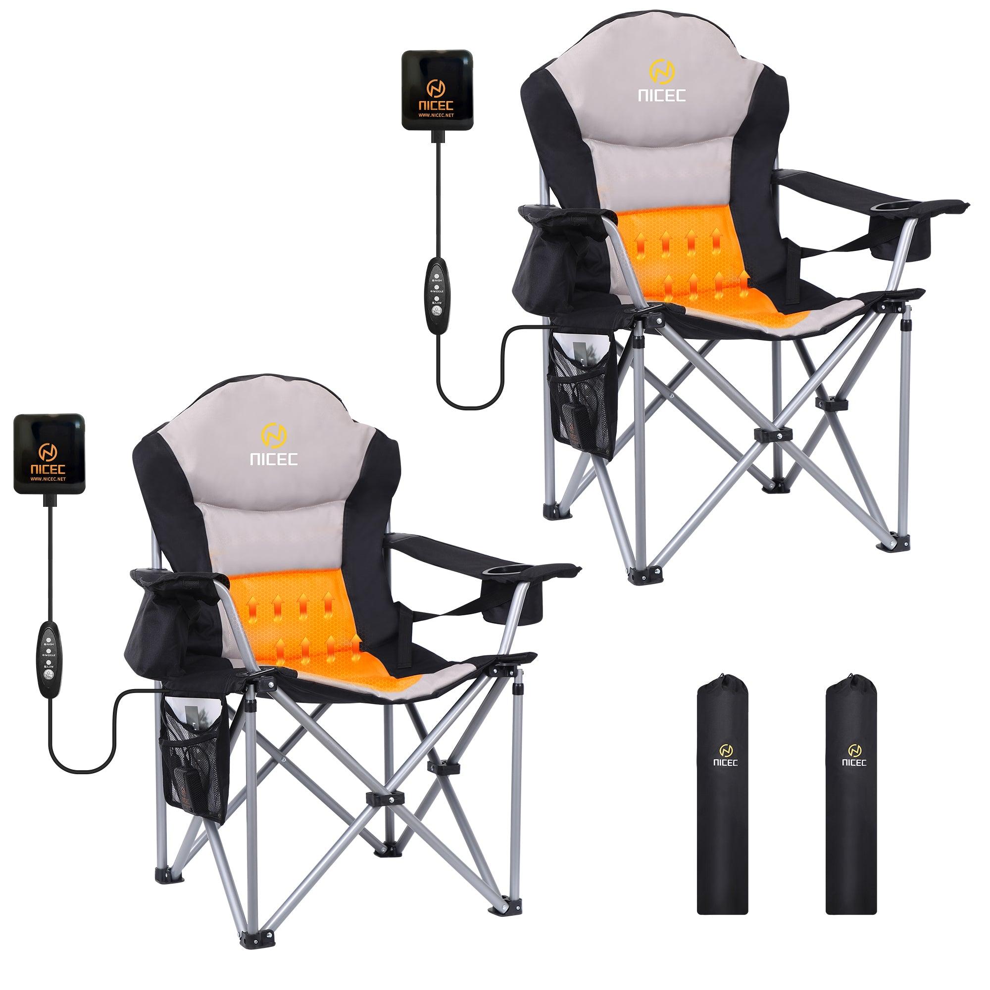 Nice C Heated Camping Chair with 10000mAh Power Bank, Heavy Duty Folding Chair with Cooler & Carry Bag - 2 Pack image