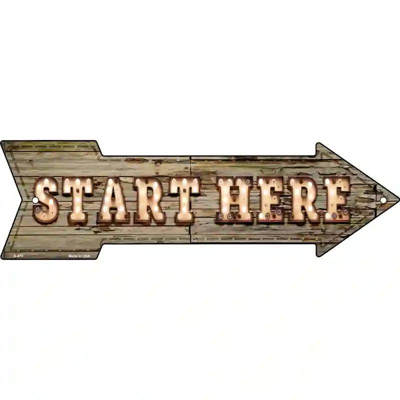 Start Here Bulb Letters Novelty Metal Arrow Sign image