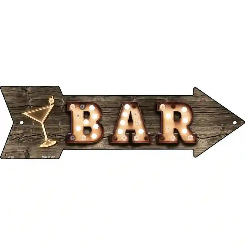 Bar With Cocktail Bulb Letters Novelty Metal Arrow Sign image