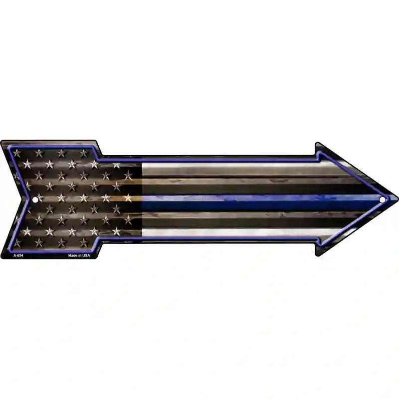 American Flag Thin Blue Line Novelty Metal Arrow Sign image