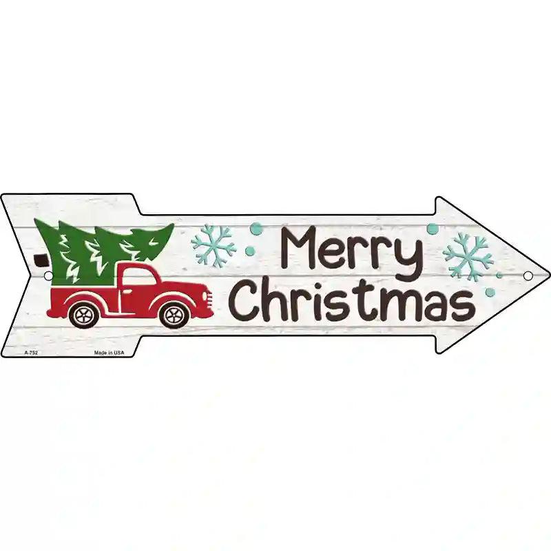 Merry Christmas Truck Hauling Tree Novelty Metal Arrow Sign image