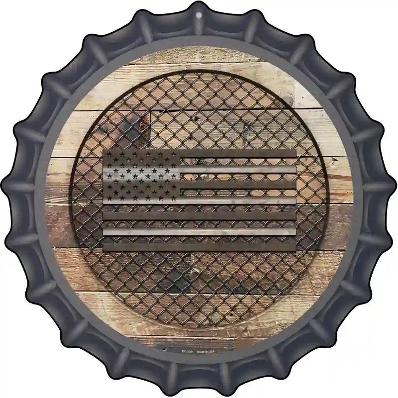 Corrugated American Flag on Wood Novelty Metal Bottle Cap Sign BC-1061 image