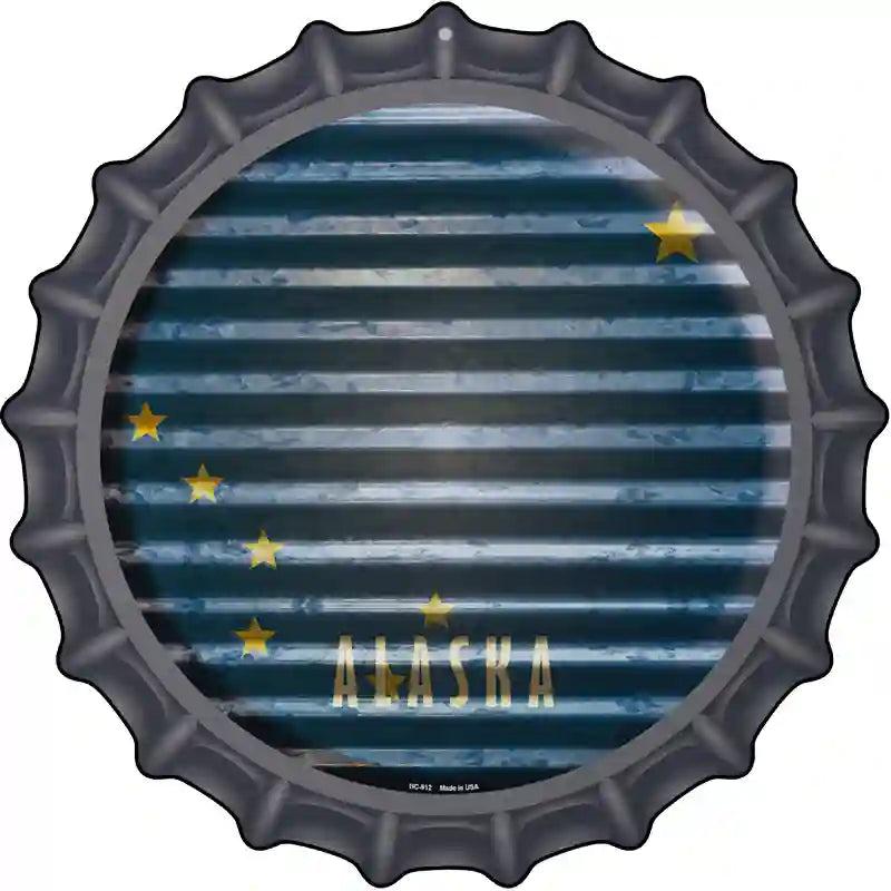 Alaska Flag Corrugated Effect Novelty Metal Bottle Cap Sign BC-912 image