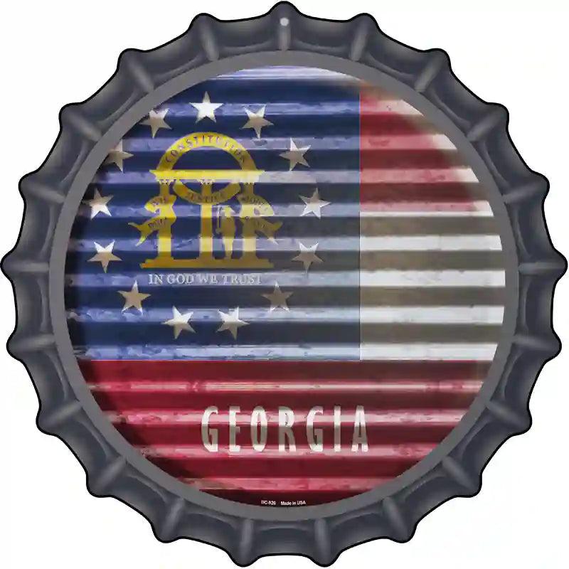 Georgia Flag Corrugated Effect Novelty Metal Bottle Cap Sign BC-920 image