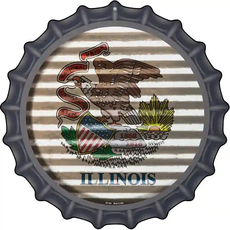 Illinois Flag Corrugated Effect Novelty Metal Bottle Cap Sign BC-923 image