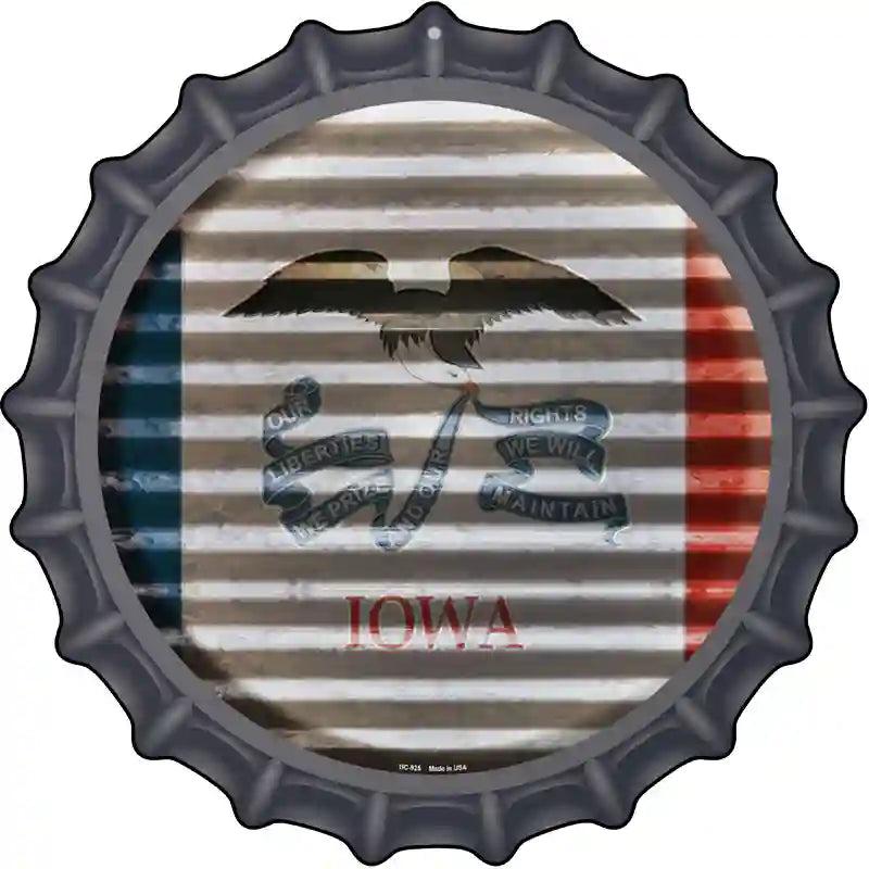 Iowa Flag Corrugated Effect Novelty Metal Bottle Cap Sign BC-925 image