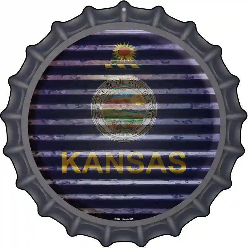 Kansas Flag Corrugated Effect Novelty Metal Bottle Cap Sign BC-926 image