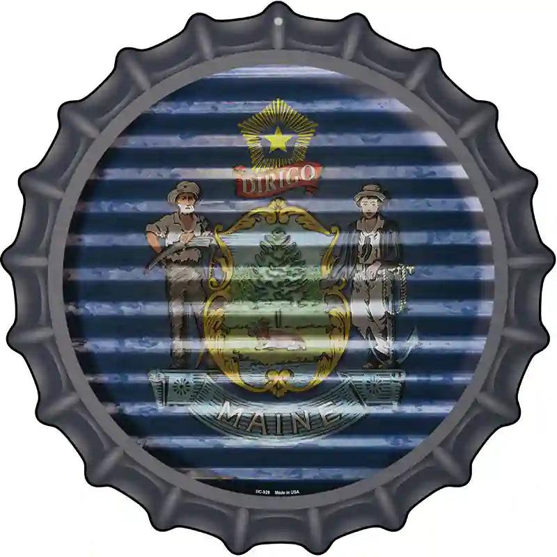 Maine Flag Corrugated Effect Novelty Metal Bottle Cap Sign BC-929 image