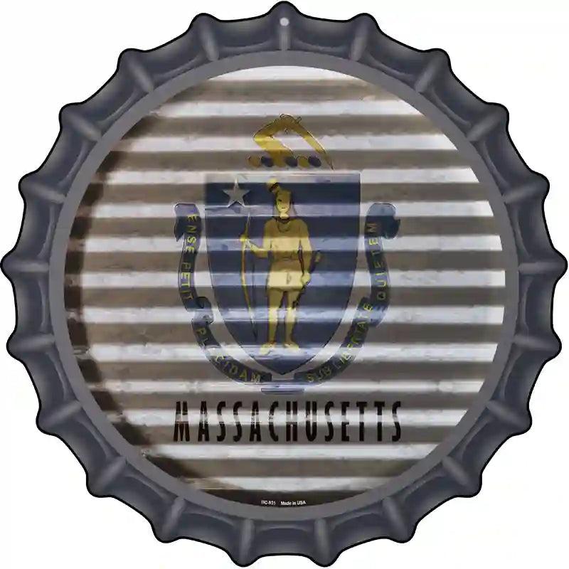 Massachusetts Flag Corrugated Effect Novelty Metal Bottle Cap Sign BC-931 image