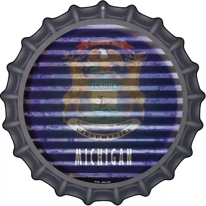 Michigan Flag Corrugated Effect Novelty Metal Bottle Cap Sign BC-932 image