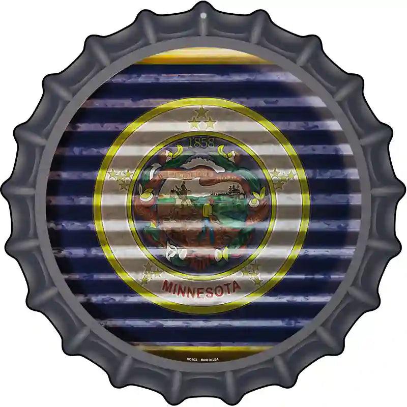 Minnesota Flag Corrugated Effect Novelty Metal Bottle Cap Sign BC-933 image
