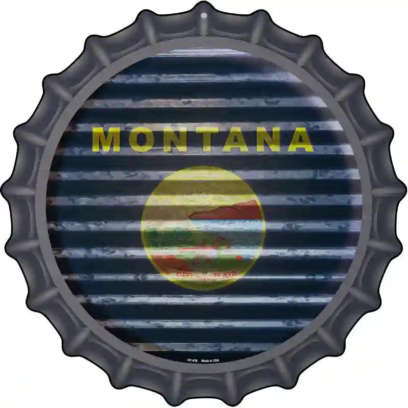 Montana Flag Corrugated Effect Novelty Metal Bottle Cap Sign BC-936 image