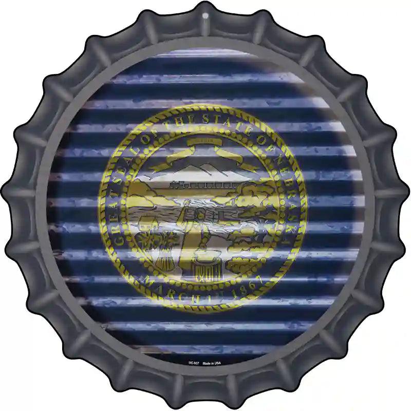 Nebraska Flag Corrugated Effect Novelty Metal Bottle Cap Sign BC-937 image