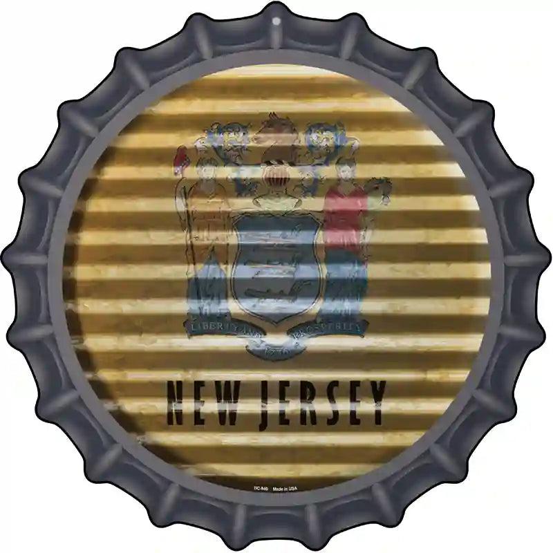 New Jersey Flag Corrugated Effect Novelty Metal Bottle Cap Sign BC-940 image