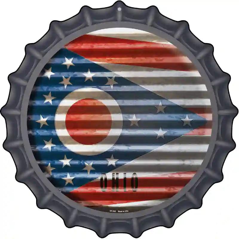 Ohio Flag Corrugated Effect Novelty Metal Bottle Cap Sign BC-945 image
