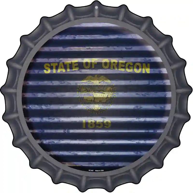 Oregon Flag Corrugated Effect Novelty Metal Bottle Cap Sign BC-947 image