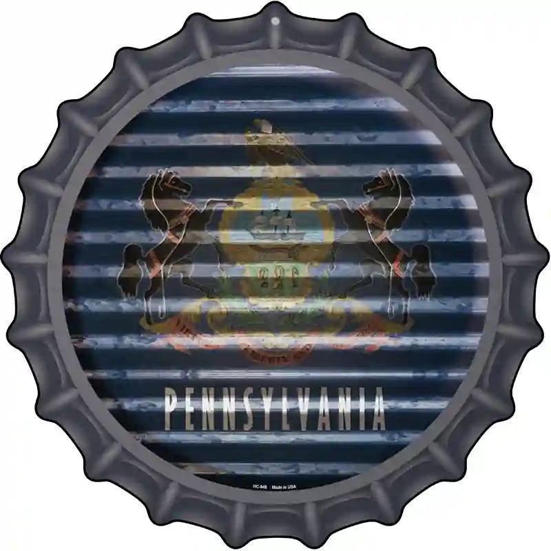 Pennsylvania Flag Corrugated Effect Novelty Metal Bottle Cap Sign BC-948 image