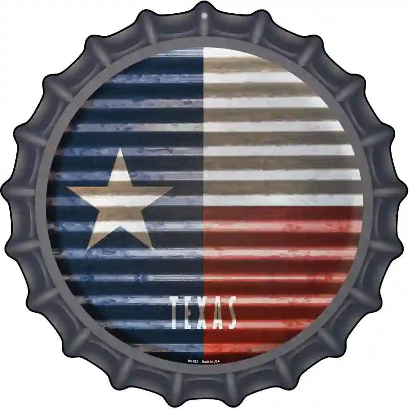 Texas Flag Corrugated Effect Novelty Metal Bottle Cap Sign BC-953 image