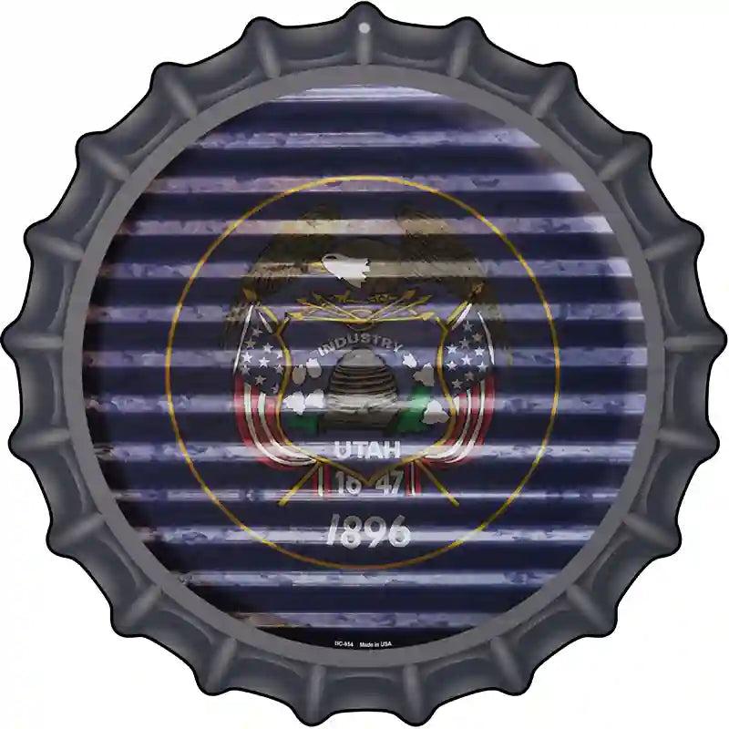 Utah Flag Corrugated Effect Novelty Metal Bottle Cap Sign BC-954 image