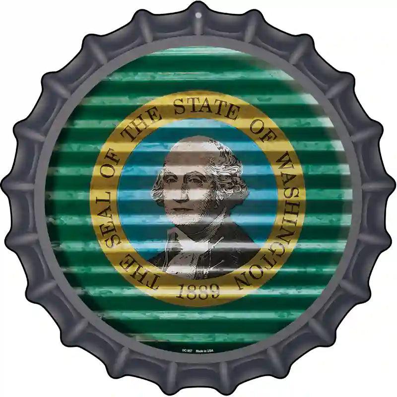 Washington Flag Corrugated Effect Novelty Metal Bottle Cap Sign BC-957 image