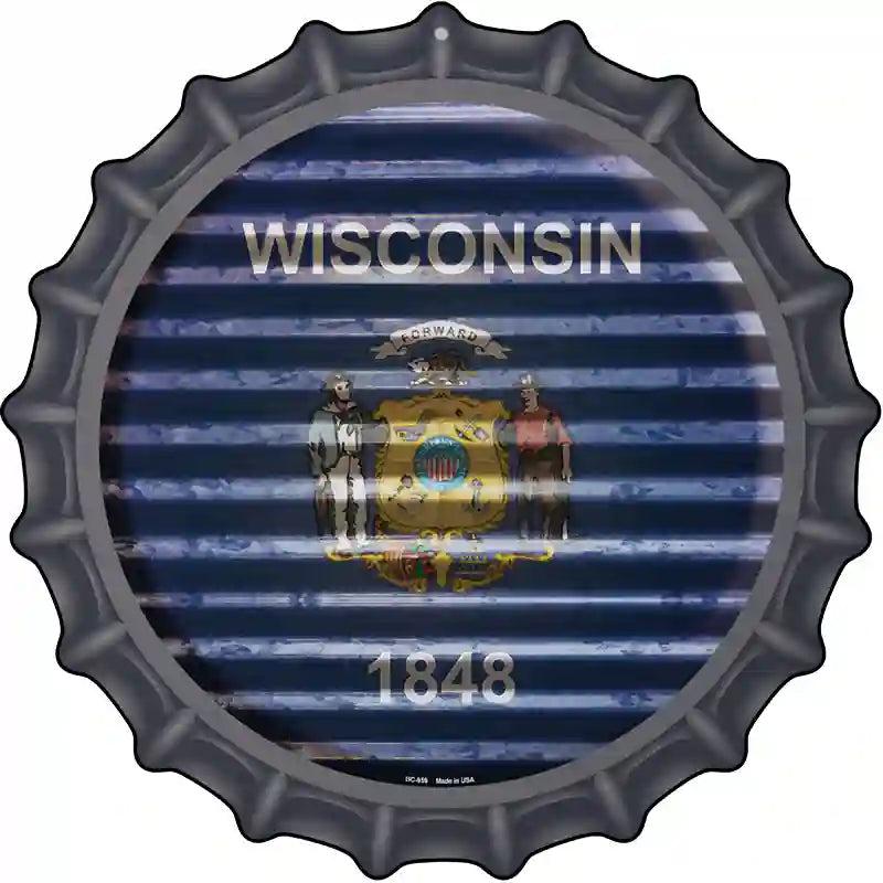 Wisconsin Flag Corrugated Effect Novelty Metal Bottle Cap Sign BC-959 image