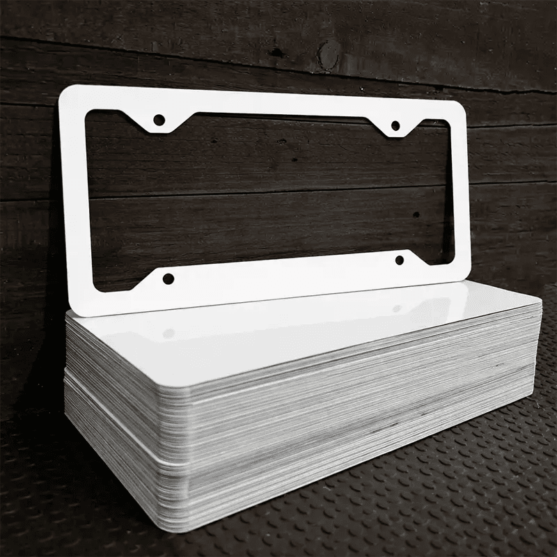 White Dye Sublimation Blank 6.5 Inch x 12.25 Inch Metal License Plate Frame - 100 Pack BULK-LPF-000 image