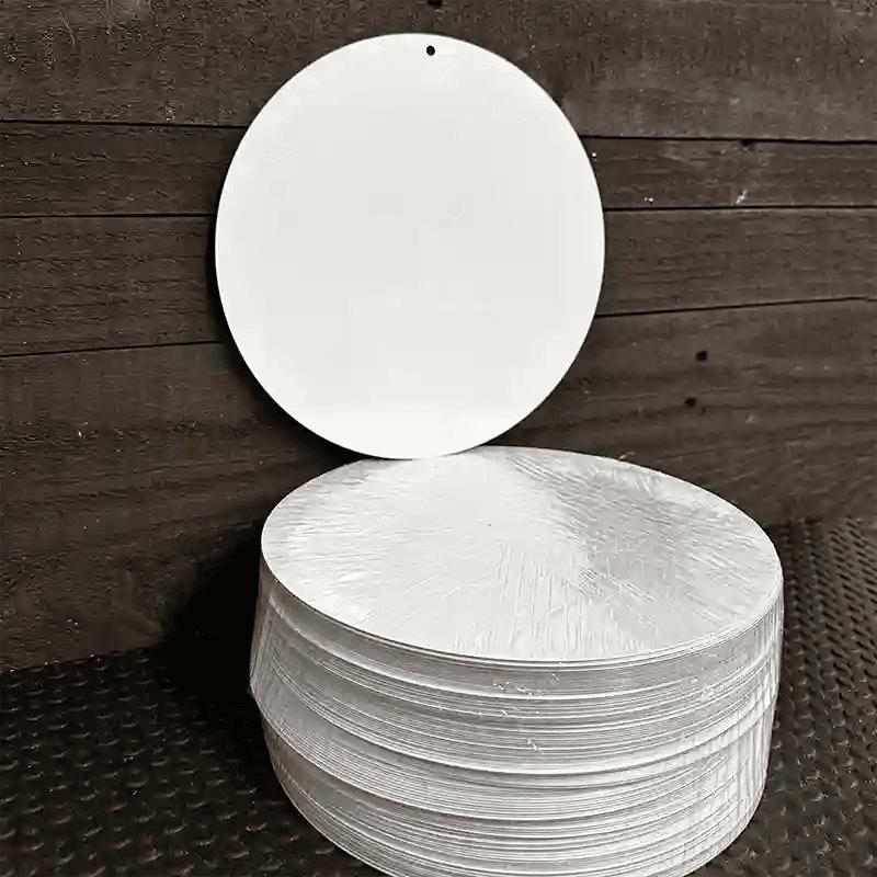 White Dye Sublimation Blank 8 Inch Metal Small Circle Sign - 100 Pack BULK-UC-000 image