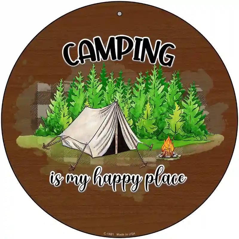 Camping Is My Happy Place Tent Novelty Metal Circle Sign image