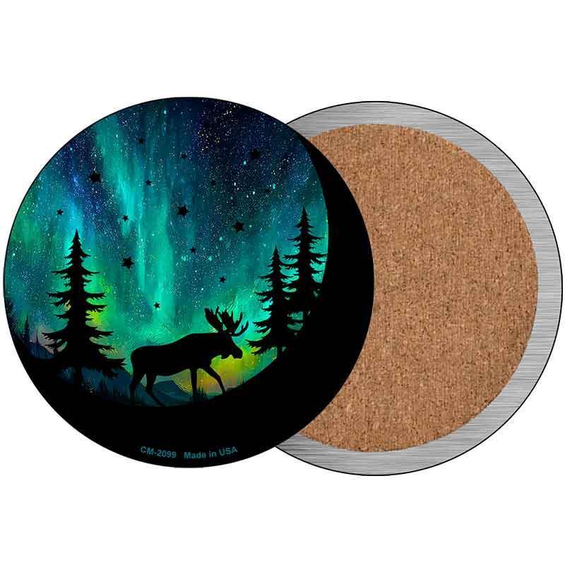 Moose Under the Northern Lights Novelty Circle Coaster Set of 4 CC-2099 image