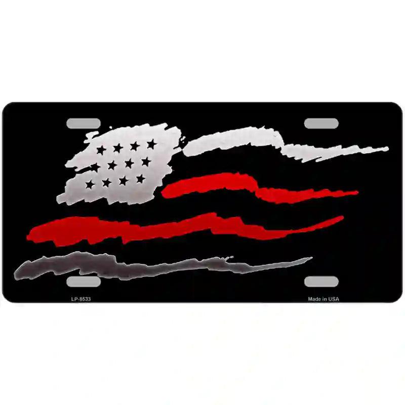 American Flag Thin Red Line Metal Novelty License Plate image