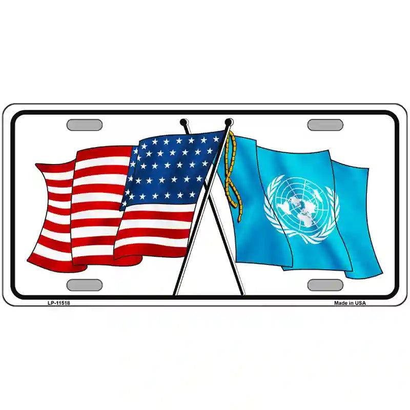 United Nation Crossed US Flag License Plate