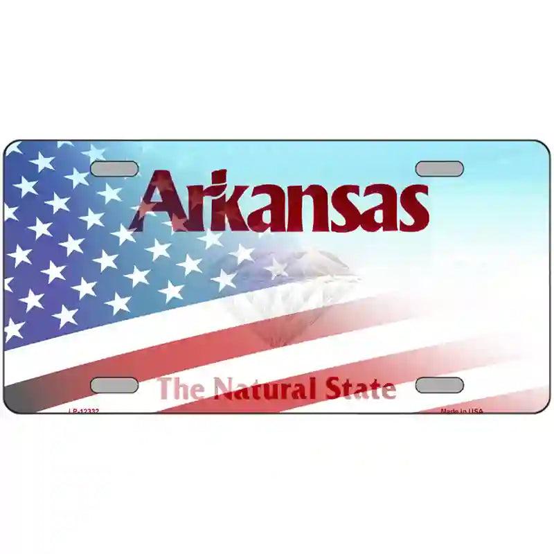 Arkansas with American Flag Novelty Metal License Plate image