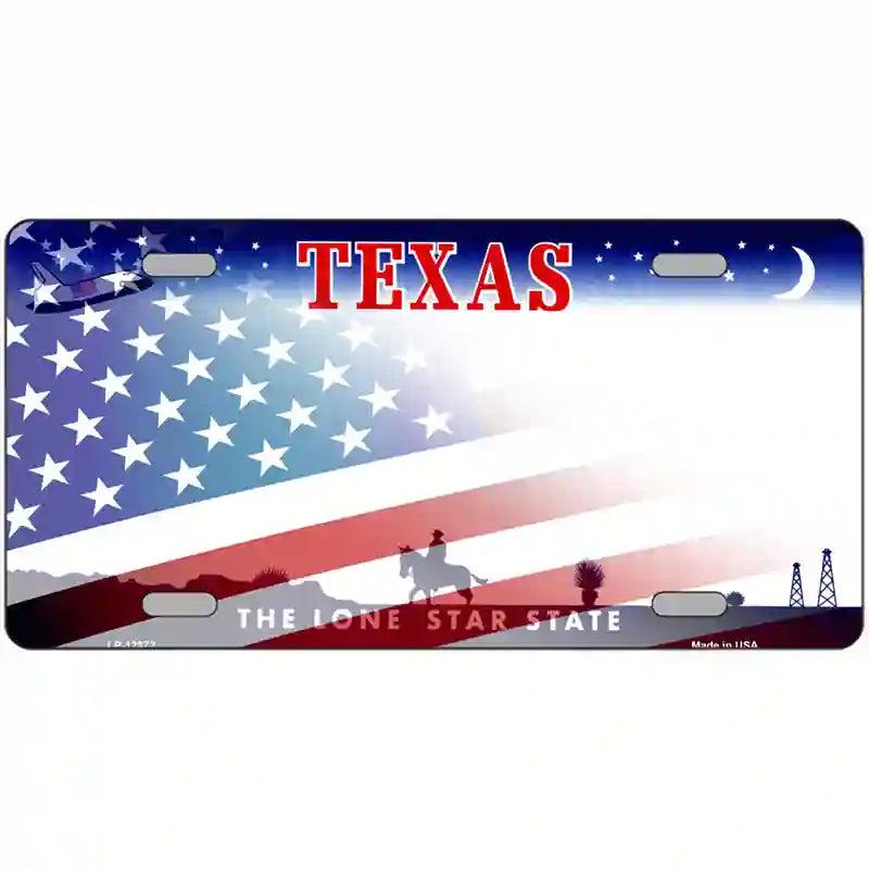 Texas with American Flag Novelty Metal License Plate image