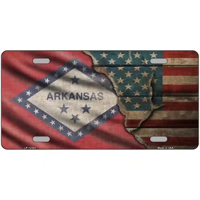 Arkansas/American Flag Novelty Metal License Plate image