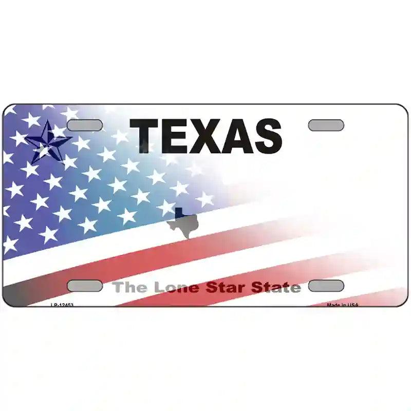 Texas with American Flag Novelty Metal License Plate LP-12453 image