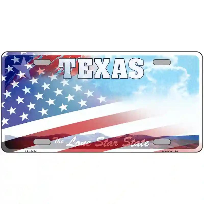 Texas Lone Star Plate American Flag Novelty Metal License Plate image