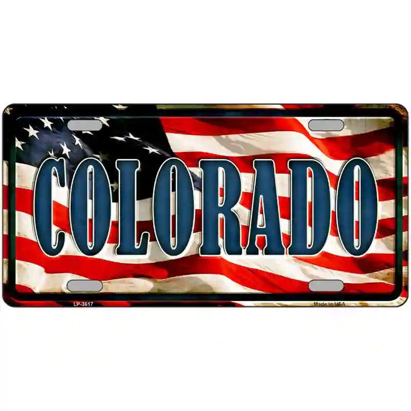Colorado on American Flag Metal Novelty License Plate image