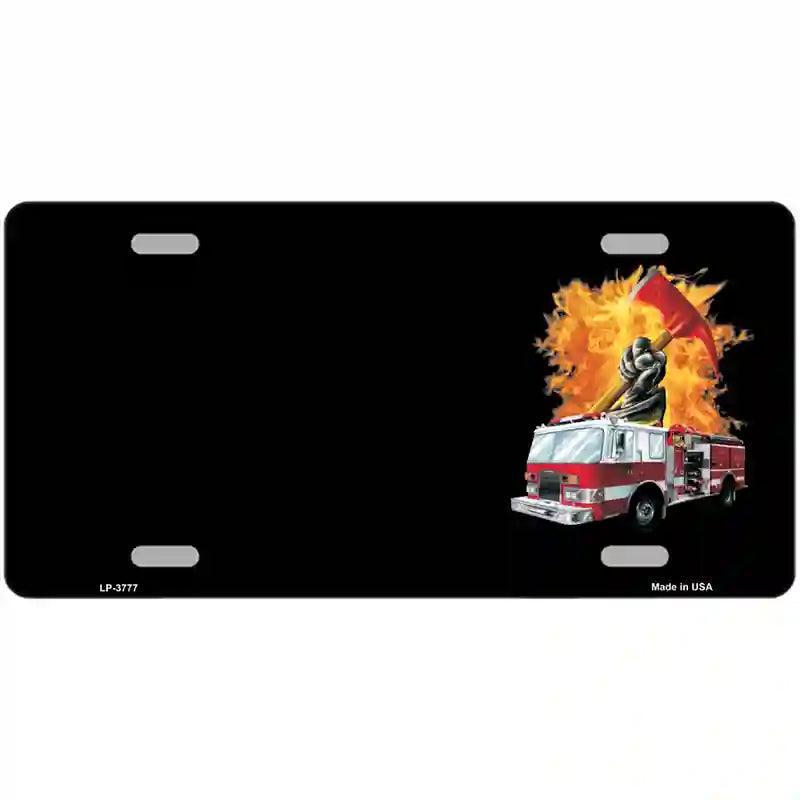 Fire Engine Flames Flaming Ax Offset Metal Novelty License Plate image