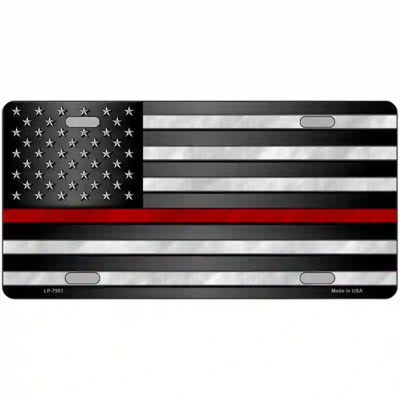 American Flag Thin Red Line Novelty Metal License Plate image