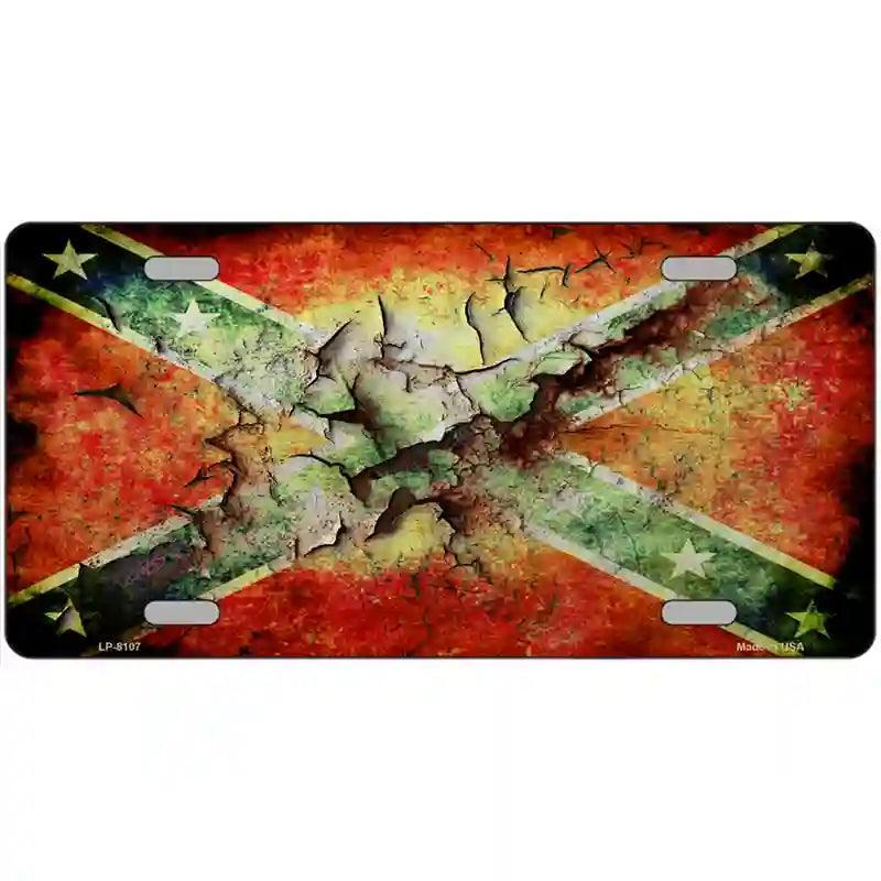 Confederate Flag Rusted Novelty Metal License Plate