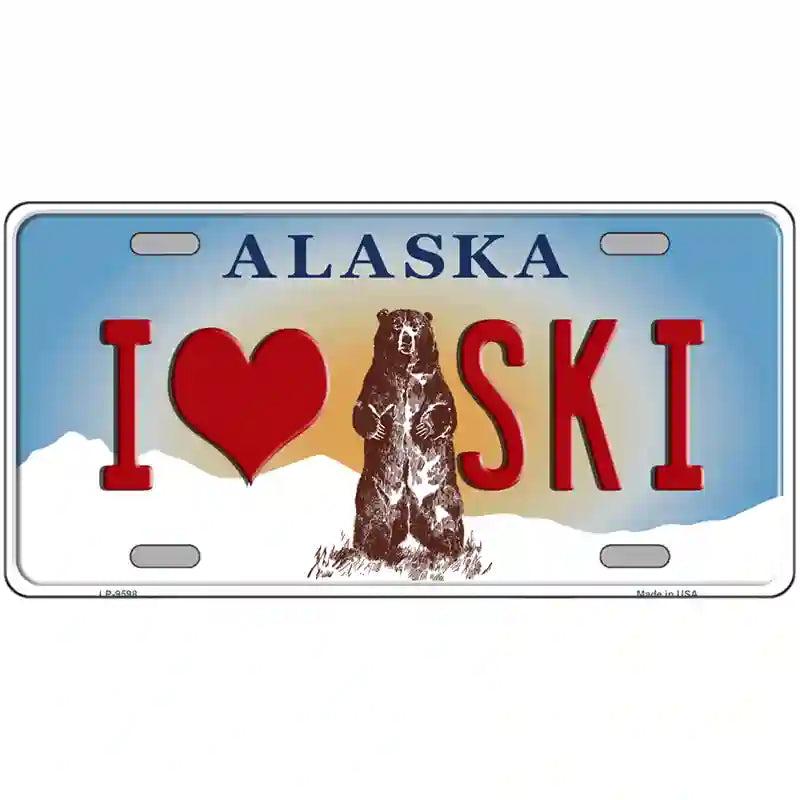 I Love Ski Alaska State Novelty Metal License Plate image